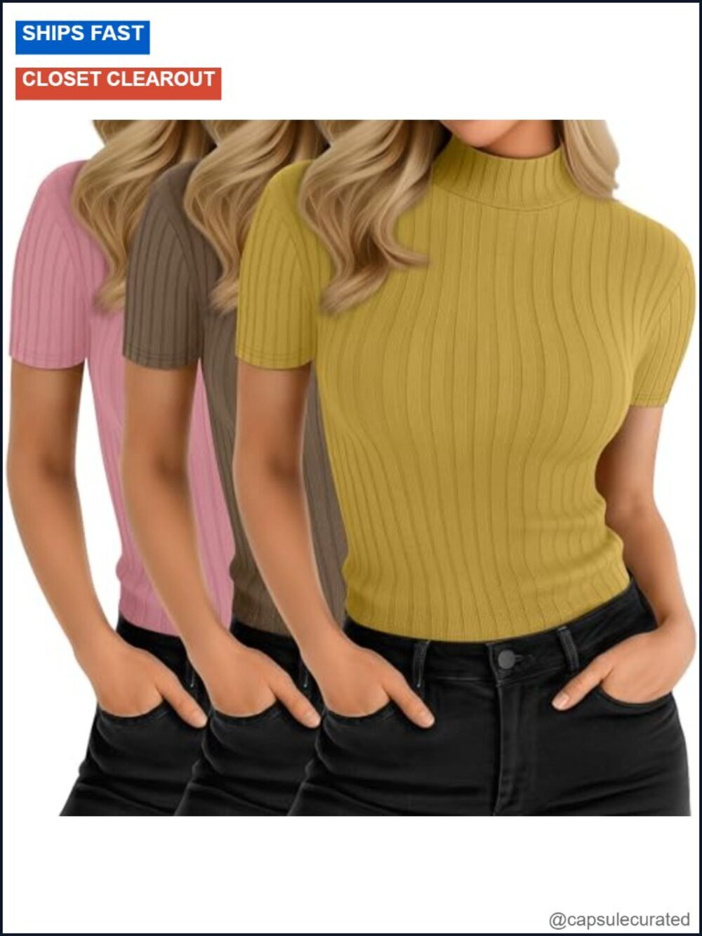 3 Pack Mock Turtleneck Shirts Short Sleeve Ribbed Lightweight Basic Layering